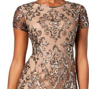 Adrianna Papell Damask Sequined Mesh Dress